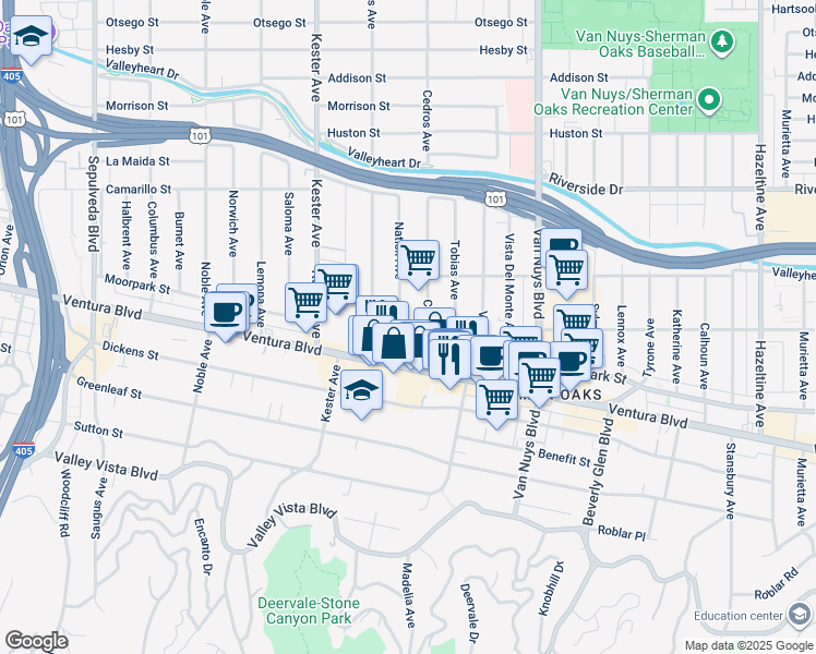 map of restaurants, bars, coffee shops, grocery stores, and more near 4501 Cedros Avenue in Los Angeles