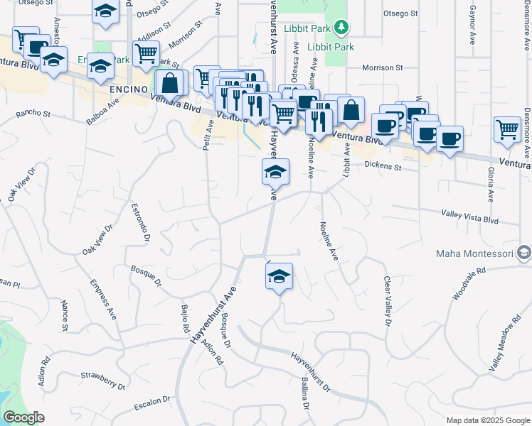map of restaurants, bars, coffee shops, grocery stores, and more near 4539 Hayvenhurst Avenue in Los Angeles