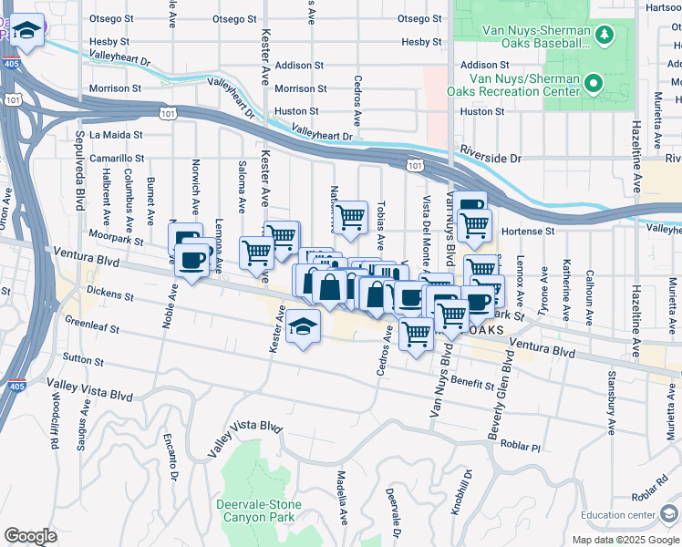 map of restaurants, bars, coffee shops, grocery stores, and more near 4501 Cedros Avenue in Los Angeles