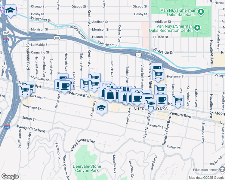 map of restaurants, bars, coffee shops, grocery stores, and more near 4501 Cedros Avenue in Los Angeles