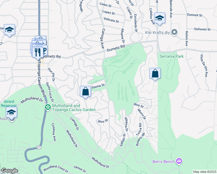 map of restaurants, bars, coffee shops, grocery stores, and more near 4650 Canoga Avenue in Los Angeles