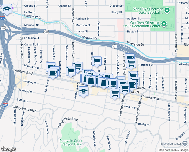 map of restaurants, bars, coffee shops, grocery stores, and more near 4509 Cedros Avenue in Los Angeles