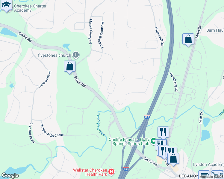 map of restaurants, bars, coffee shops, grocery stores, and more near 4175 Sherry Lane in Canton