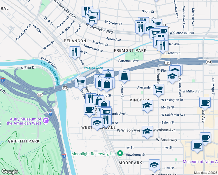 map of restaurants, bars, coffee shops, grocery stores, and more near 528 State Street in Glendale