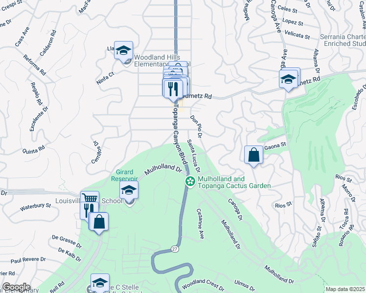 map of restaurants, bars, coffee shops, grocery stores, and more near 4752 Topanga Canyon Boulevard in Los Angeles