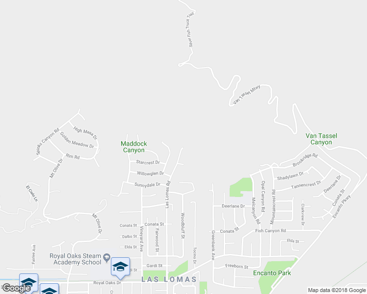 map of restaurants, bars, coffee shops, grocery stores, and more near 0 Las Lomas Road in Duarte