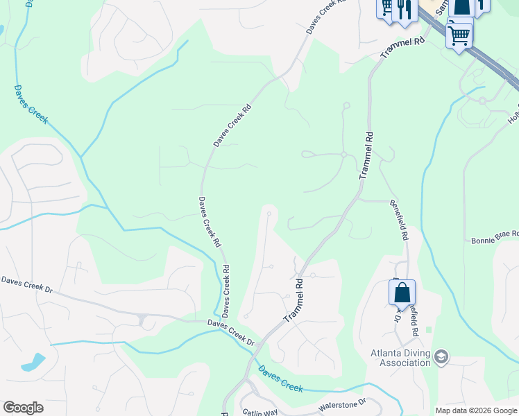 map of restaurants, bars, coffee shops, grocery stores, and more near 6287 Creekstone Path in Cumming