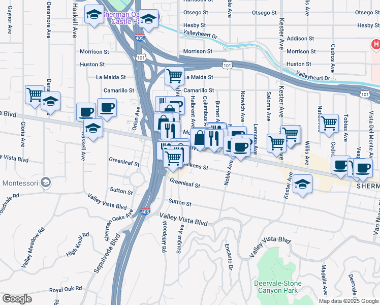 map of restaurants, bars, coffee shops, grocery stores, and more near in Los Angeles