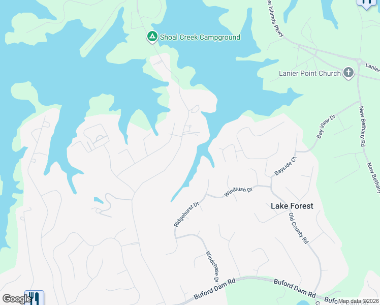 map of restaurants, bars, coffee shops, grocery stores, and more near 6033 Shadburn Ferry Road in Buford