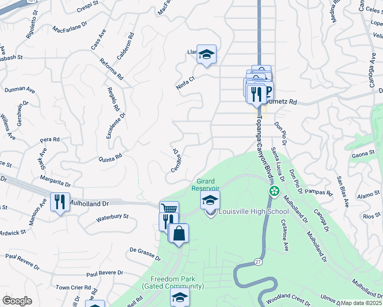 map of restaurants, bars, coffee shops, grocery stores, and more near 4616 Coyle Place in Los Angeles