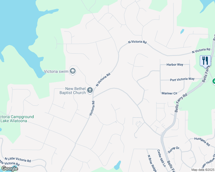 map of restaurants, bars, coffee shops, grocery stores, and more near 486 Victoria Road in Woodstock
