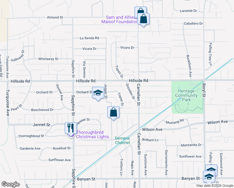 map of restaurants, bars, coffee shops, grocery stores, and more near 8569 Orchard Street in Rancho Cucamonga