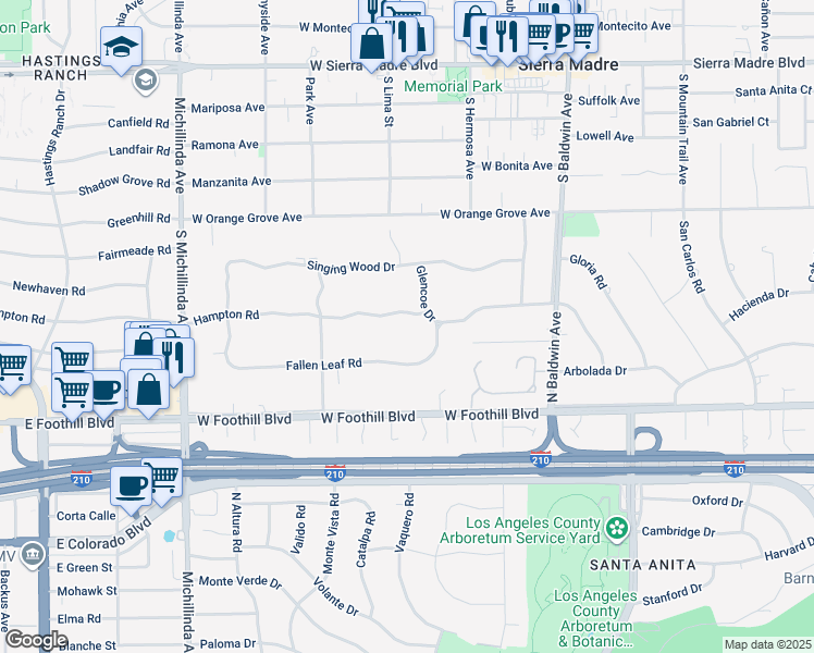 map of restaurants, bars, coffee shops, grocery stores, and more near 920 Hampton Rd in Arcadia