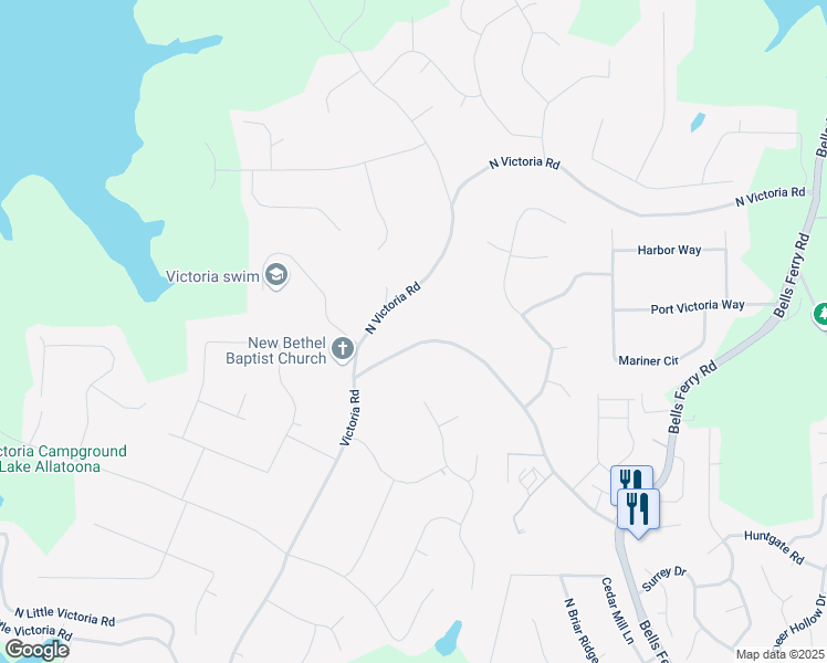 map of restaurants, bars, coffee shops, grocery stores, and more near 486 Victoria Road in Woodstock