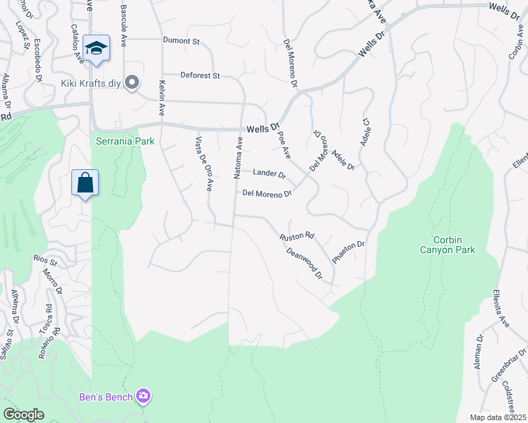 map of restaurants, bars, coffee shops, grocery stores, and more near 20401 Ruston Road in Los Angeles