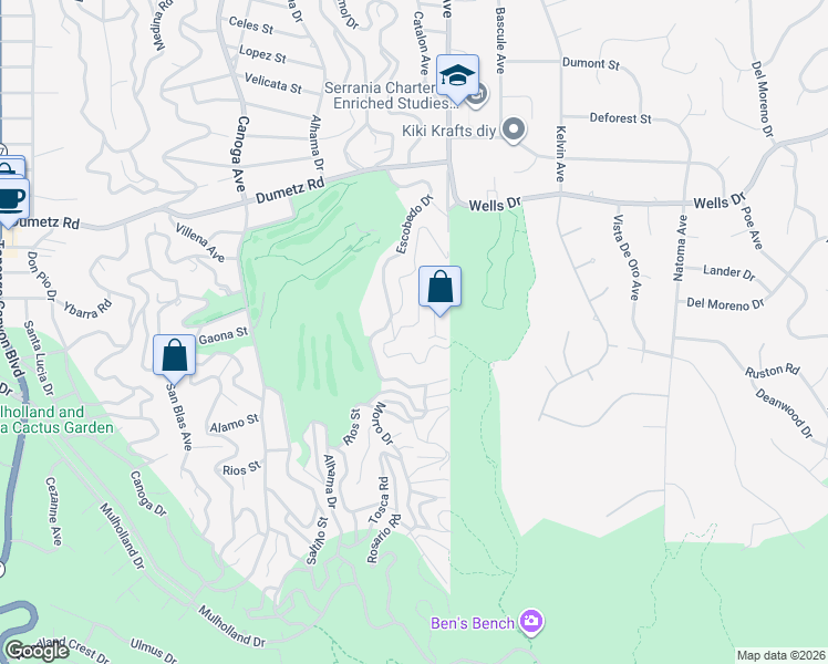 map of restaurants, bars, coffee shops, grocery stores, and more near 4626 Bedel Street in Los Angeles