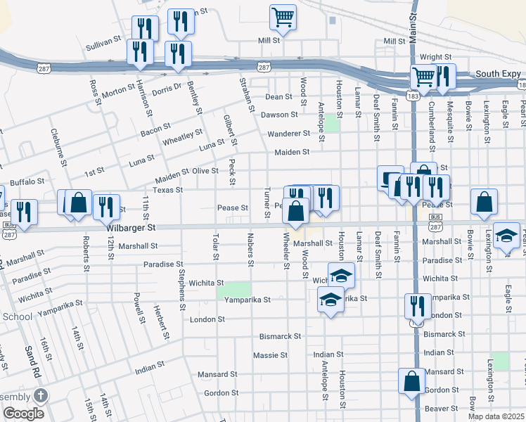 map of restaurants, bars, coffee shops, grocery stores, and more near 1710 Turner Street in Vernon
