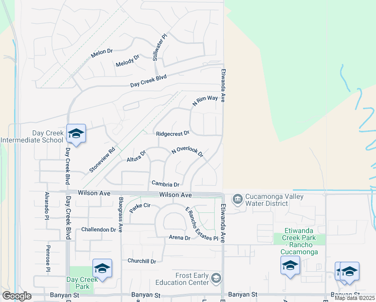map of restaurants, bars, coffee shops, grocery stores, and more near 12791 North Overlook Drive in Rancho Cucamonga