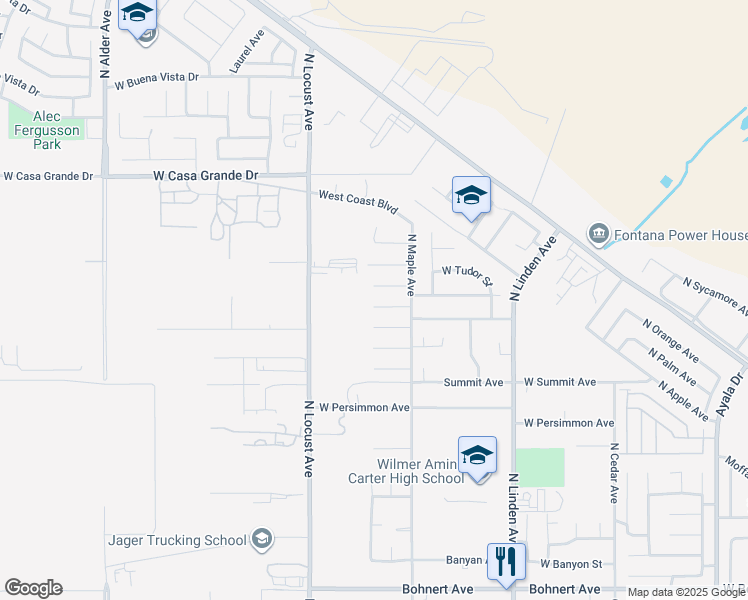 map of restaurants, bars, coffee shops, grocery stores, and more near 1770 West Candlewood Avenue in Rialto