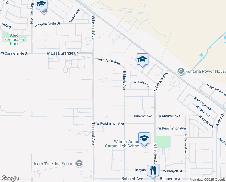 map of restaurants, bars, coffee shops, grocery stores, and more near 1770 West Candlewood Avenue in Rialto