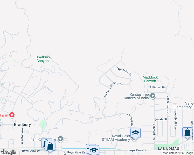 map of restaurants, bars, coffee shops, grocery stores, and more near 201 Spinks Canyon Road in Bradbury