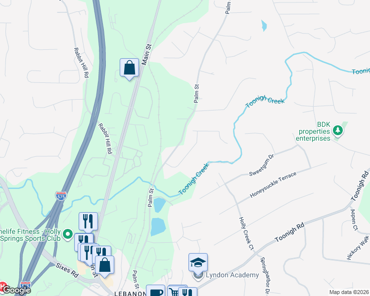 map of restaurants, bars, coffee shops, grocery stores, and more near 1237 Palm Ridge Trce in Canton