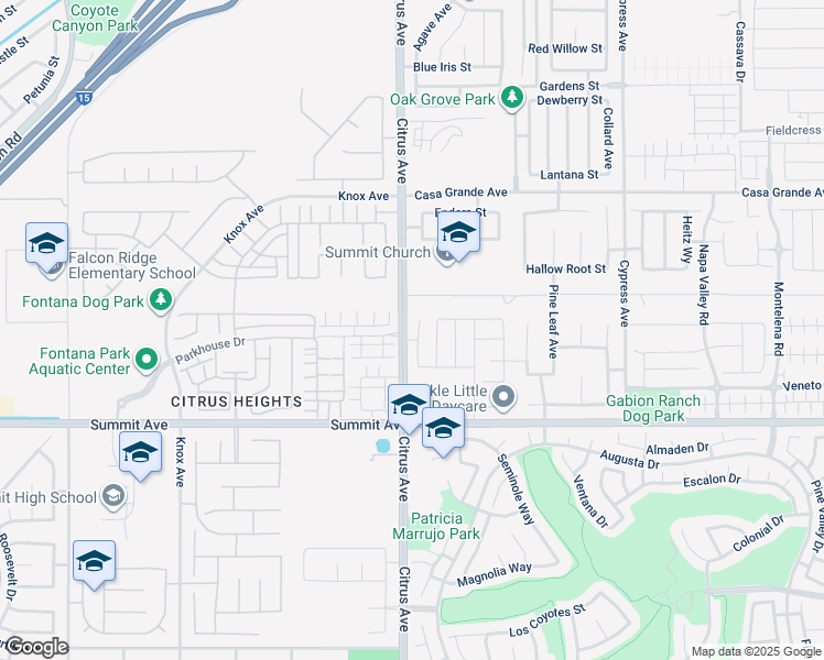 map of restaurants, bars, coffee shops, grocery stores, and more near 5532 Bertini Way in Fontana