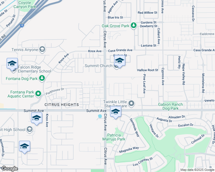 map of restaurants, bars, coffee shops, grocery stores, and more near 5532 Bertini Way in Fontana