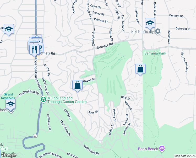 map of restaurants, bars, coffee shops, grocery stores, and more near 4650 Canoga Avenue in Los Angeles