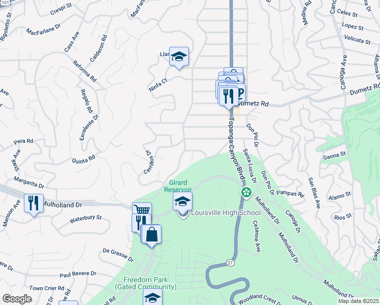 map of restaurants, bars, coffee shops, grocery stores, and more near 22154 Avenue Morelos in Los Angeles