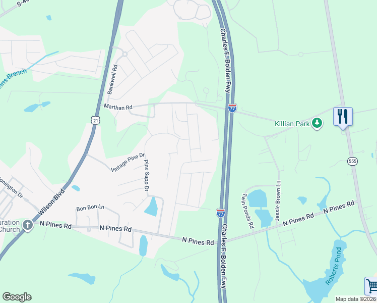 map of restaurants, bars, coffee shops, grocery stores, and more near 1094 Heart Pine Drive in Blythewood