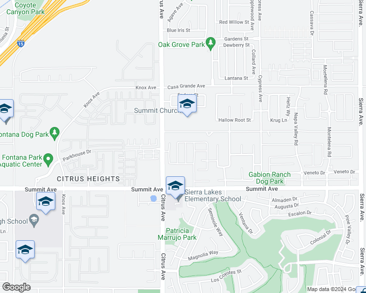 map of restaurants, bars, coffee shops, grocery stores, and more near 5528 Soriano Way in Fontana