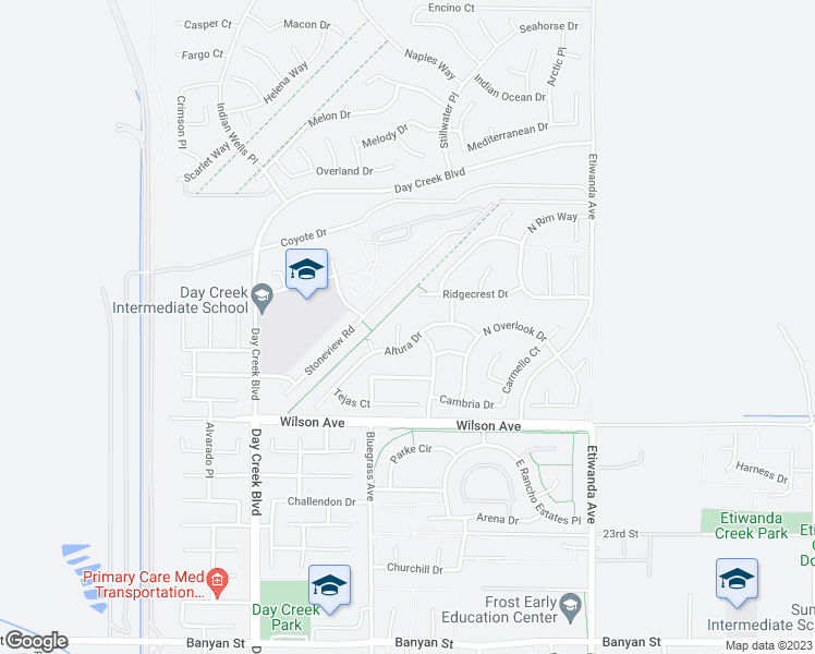 map of restaurants, bars, coffee shops, grocery stores, and more near 5531 San Carlos Court in Rancho Cucamonga