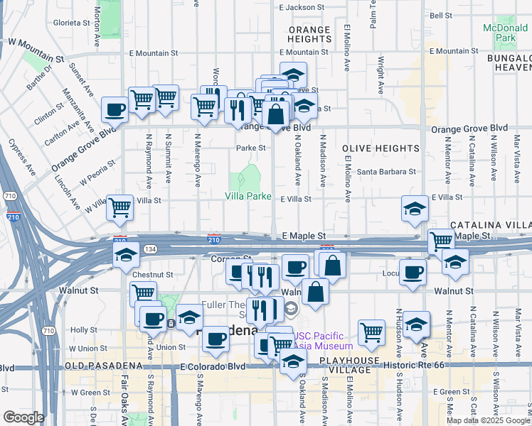 map of restaurants, bars, coffee shops, grocery stores, and more near 441 North Los Robles Avenue in Pasadena