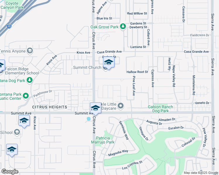 map of restaurants, bars, coffee shops, grocery stores, and more near 5531 Soriano Way in Fontana