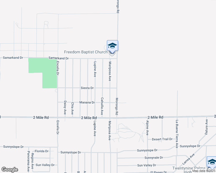 map of restaurants, bars, coffee shops, grocery stores, and more near 5494 Mariposa Avenue in Twentynine Palms