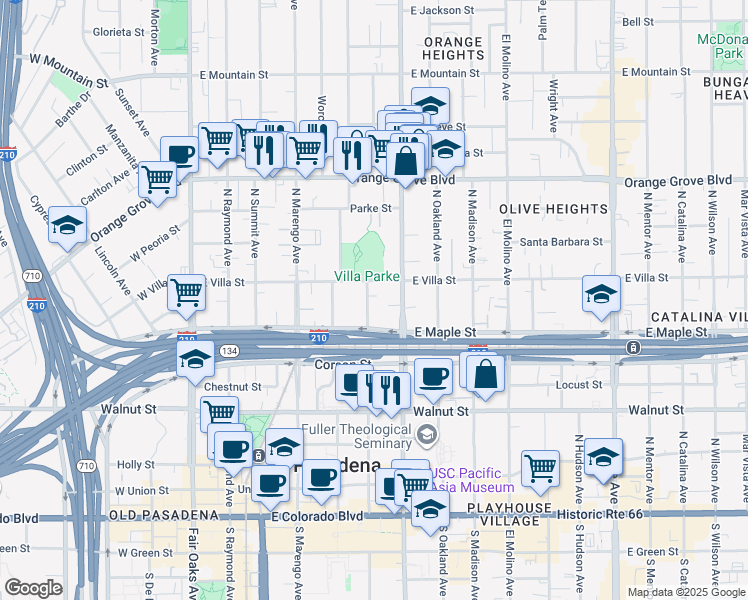 map of restaurants, bars, coffee shops, grocery stores, and more near 444 North Euclid Avenue in Pasadena