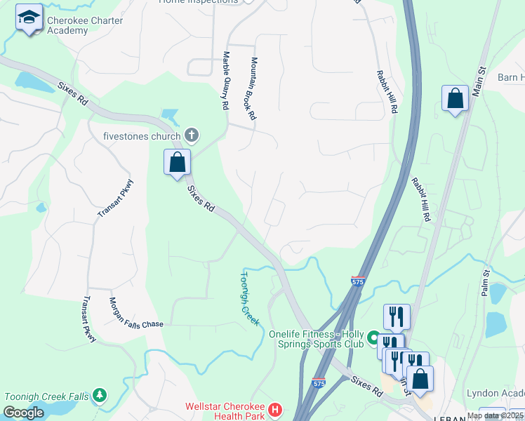 map of restaurants, bars, coffee shops, grocery stores, and more near 4175 Sherry Lane in Canton