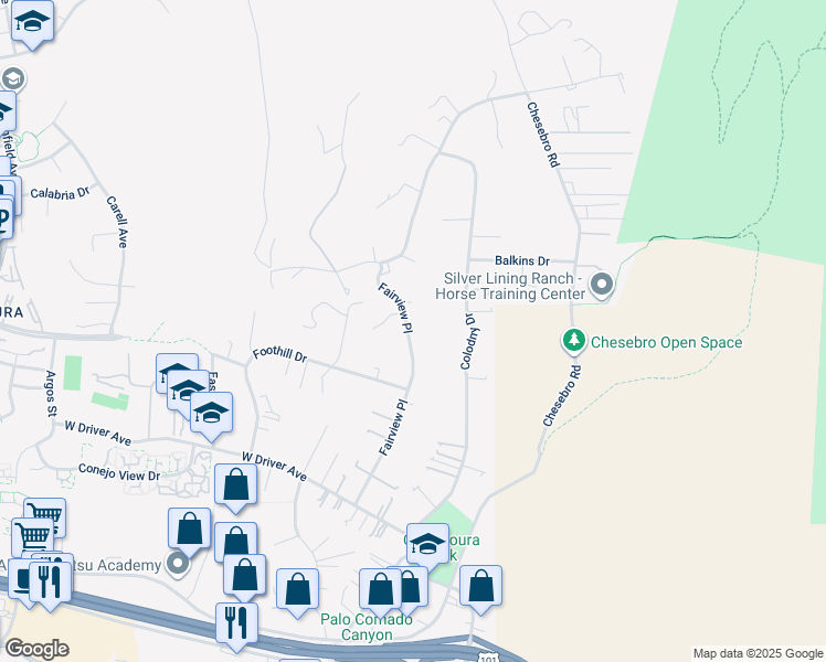 map of restaurants, bars, coffee shops, grocery stores, and more near 5734 Fairview Place in Agoura Hills