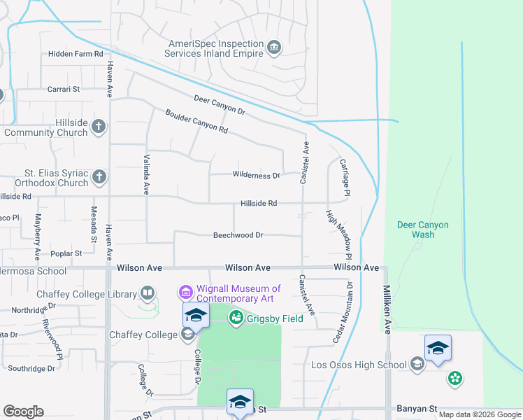 map of restaurants, bars, coffee shops, grocery stores, and more near 10935 Hillside Road in Rancho Cucamonga