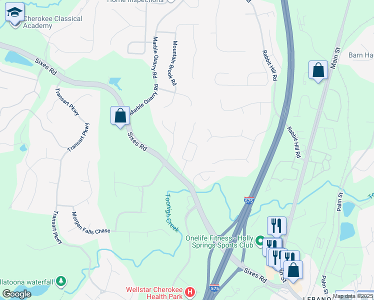 map of restaurants, bars, coffee shops, grocery stores, and more near 4175 Sherry Lane in Canton