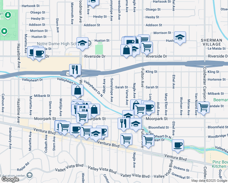 map of restaurants, bars, coffee shops, grocery stores, and more near 4548 Sunnyslope Avenue in Los Angeles