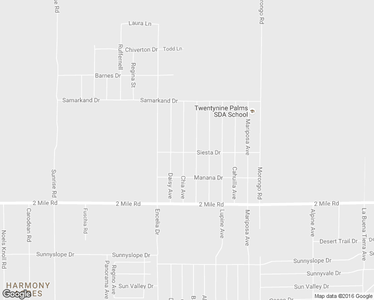 map of restaurants, bars, coffee shops, grocery stores, and more near 71816 Siesta Drive in Twentynine Palms