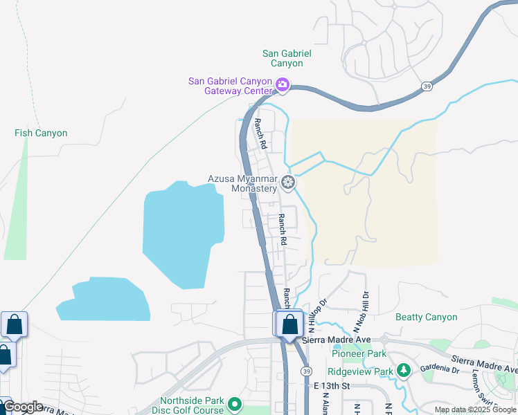 map of restaurants, bars, coffee shops, grocery stores, and more near 47 Crystal Canyon Drive in Azusa
