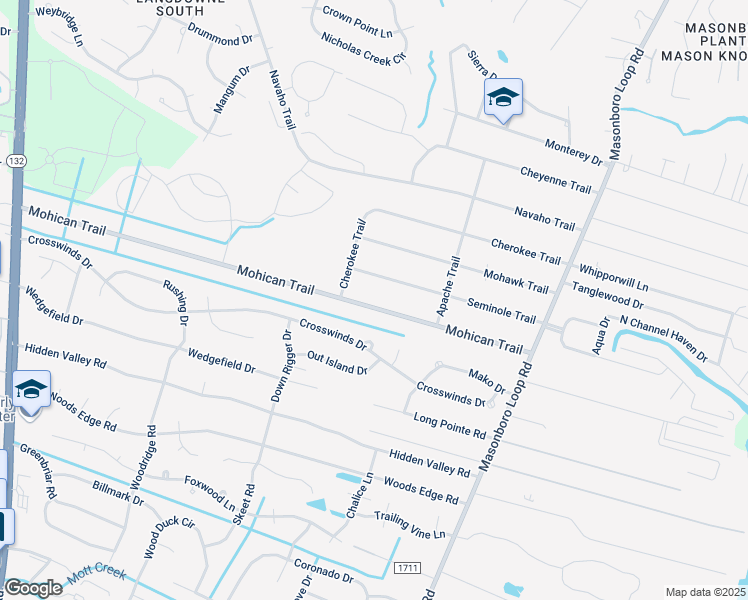 map of restaurants, bars, coffee shops, grocery stores, and more near 230 Mohican Trail in Wilmington