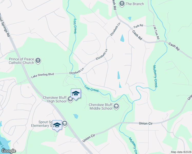 map of restaurants, bars, coffee shops, grocery stores, and more near 5420 Palmetto Court in Flowery Branch