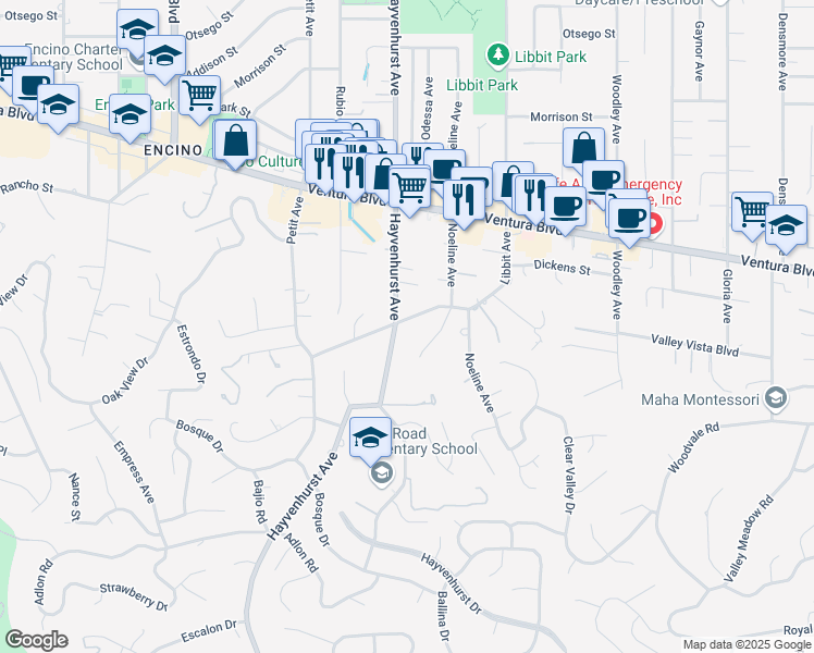 map of restaurants, bars, coffee shops, grocery stores, and more near 4512 Libbit Avenue in Los Angeles