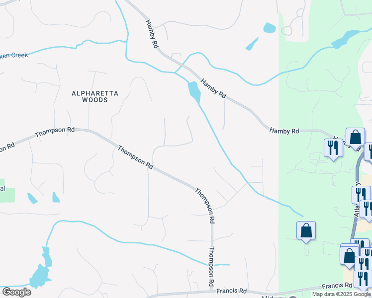 map of restaurants, bars, coffee shops, grocery stores, and more near 15345 Little Stone Way in Alpharetta