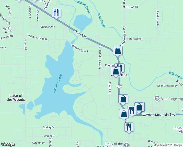 map of restaurants, bars, coffee shops, grocery stores, and more near 2190 Jackson Lane in Pinetop-Lakeside