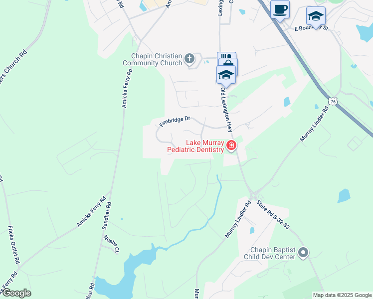 map of restaurants, bars, coffee shops, grocery stores, and more near 350 Firebridge Drive in Chapin